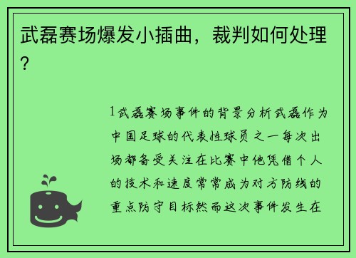 武磊赛场爆发小插曲，裁判如何处理？